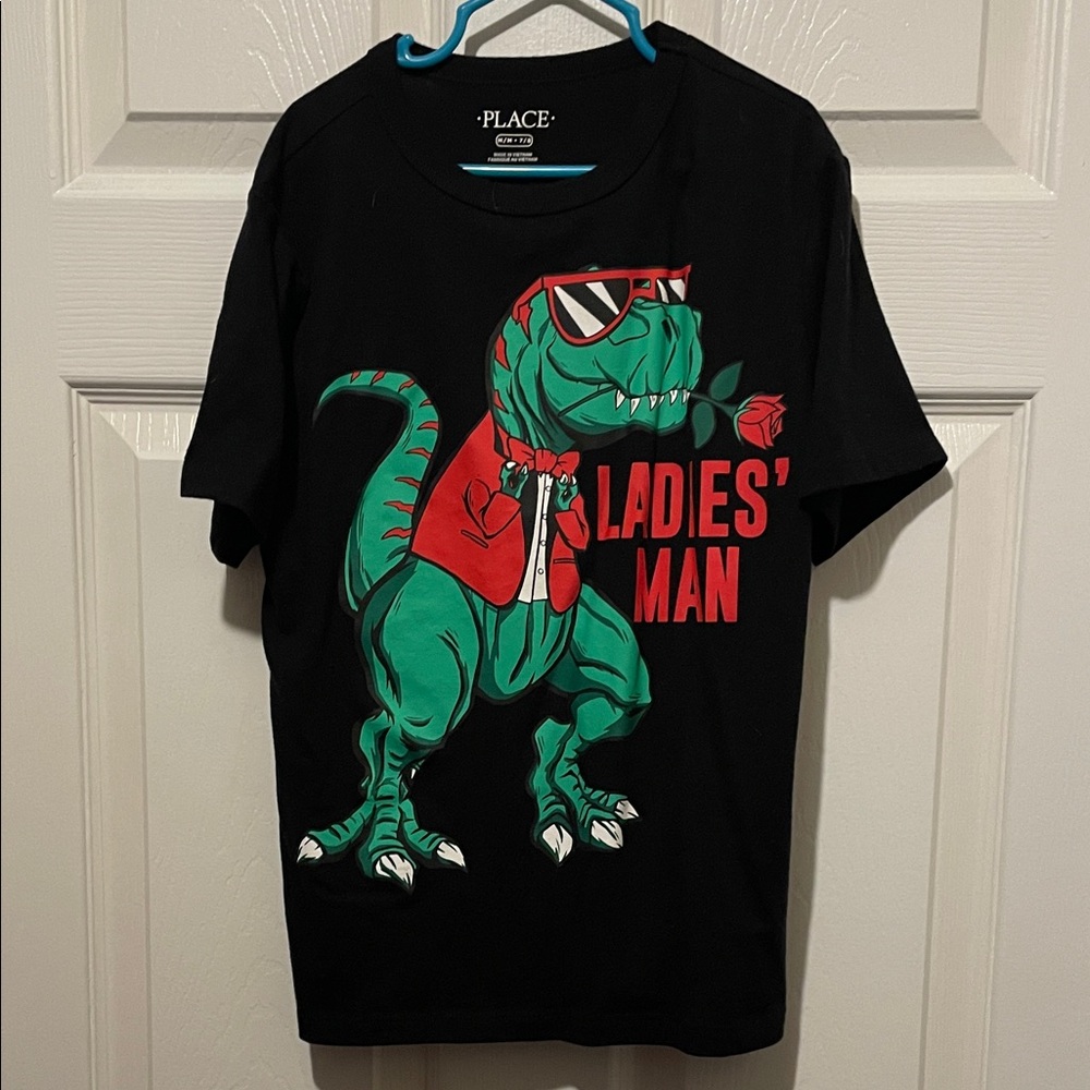 Place Black Tee with Cool Dinosaur Graphic